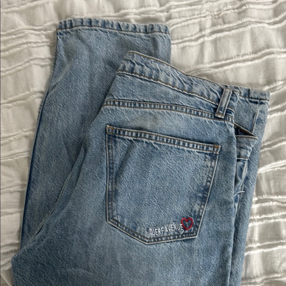 Djerf Avenue button up Blue Denim Jeans with Heart Embroidery